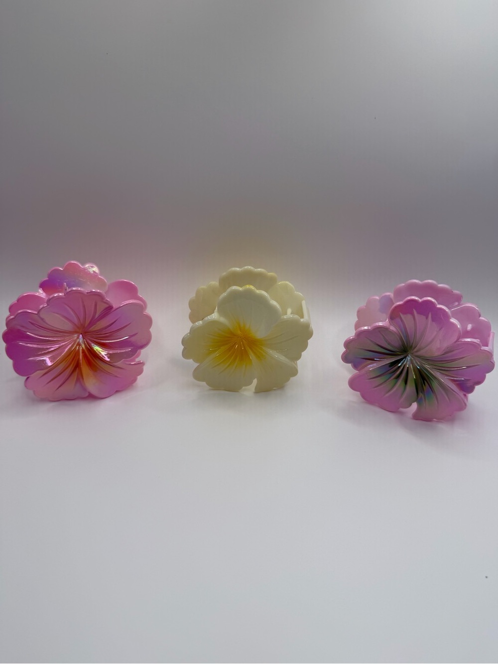 Iridescent Flower Hair Clips - Pink & Cream Set of 3